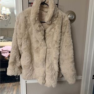 Jou Jou Women's Plush Cream Teddy Jacket